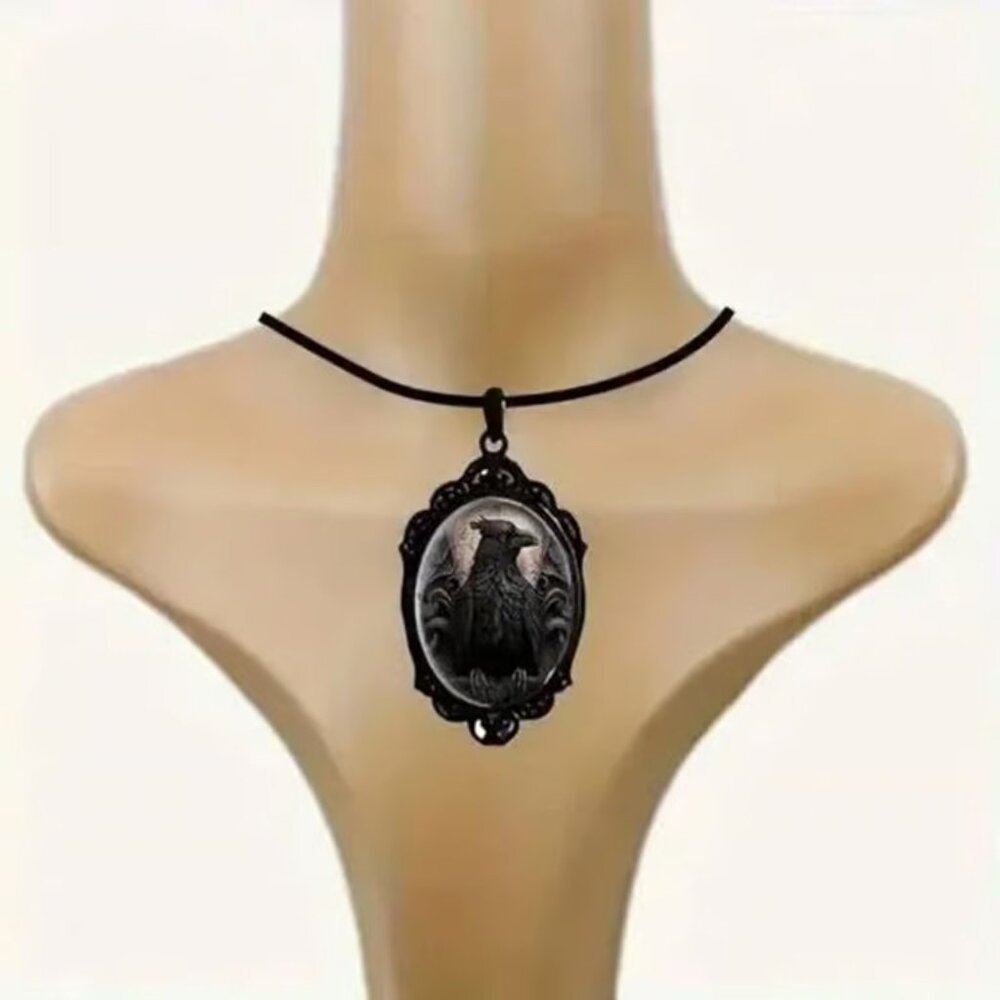 Black Goth RAVEN Pendant Necklace - Picture 2 of 3